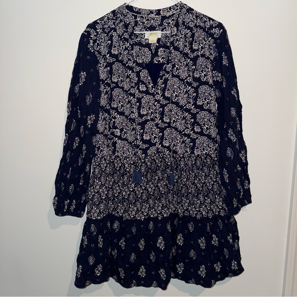 Anthropologie Maeve Blue and White Floral Long Sleeved Dress